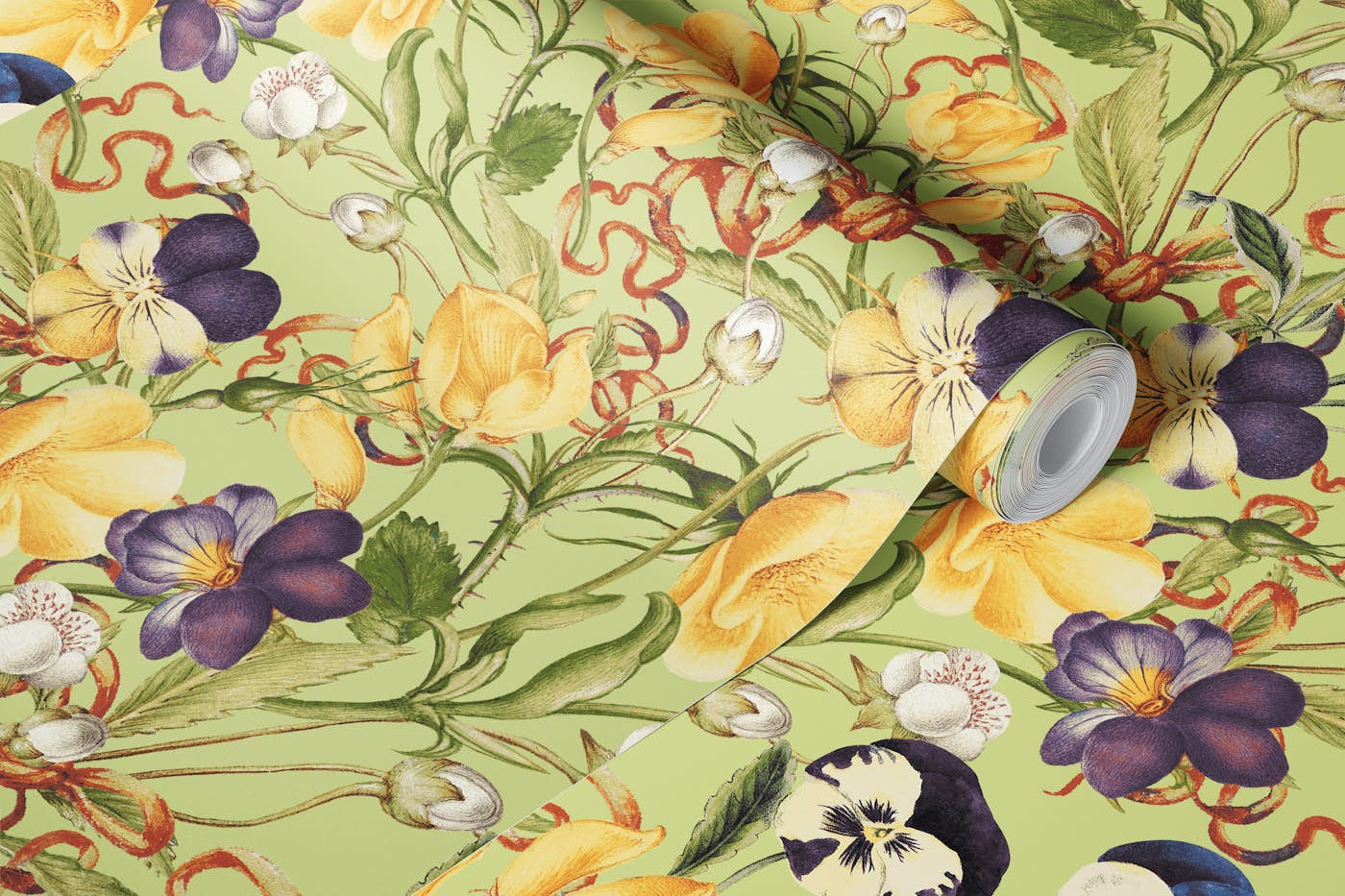 Pansy Floral Pattern wallpaper roll