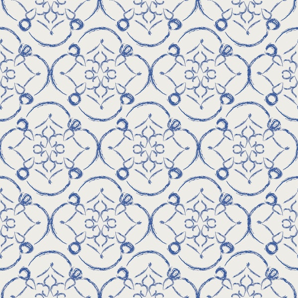 Blue white floral tiles stencil