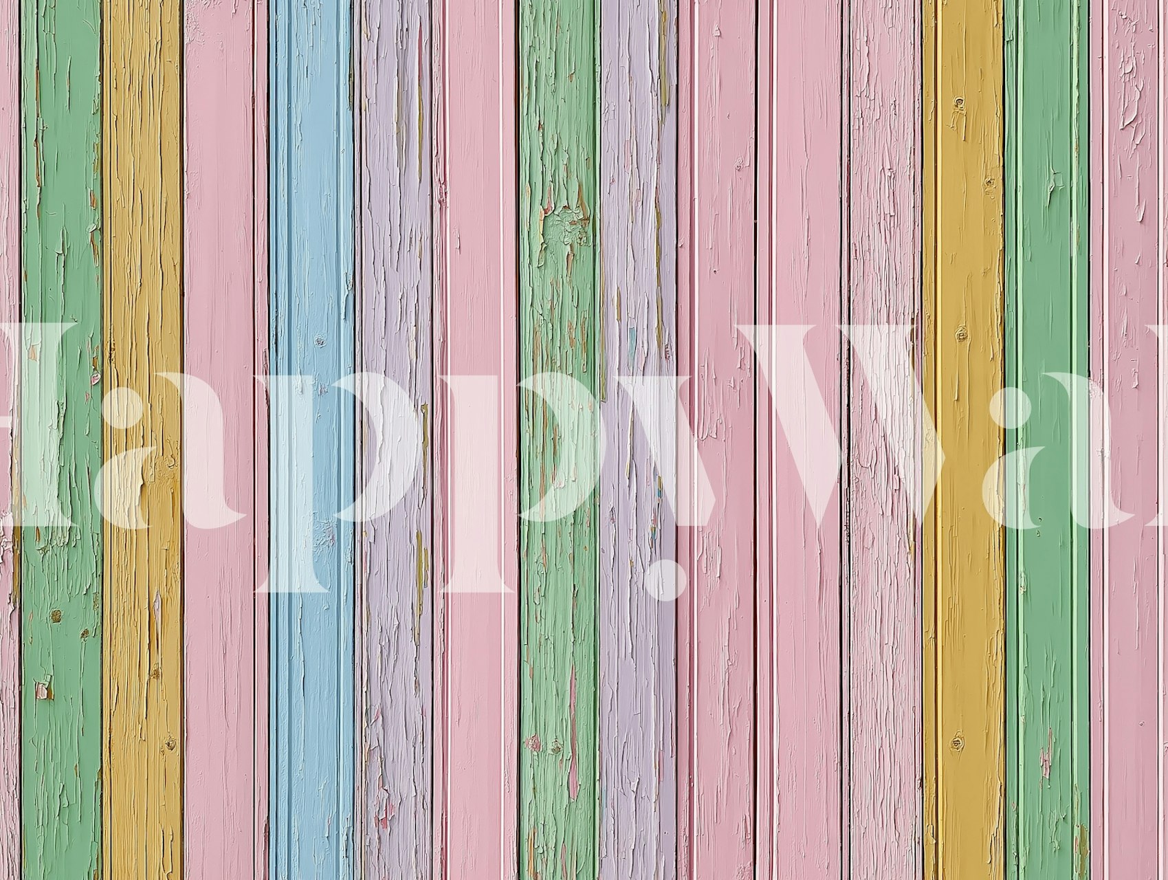 Pastel striped wallpaper in pink, blue, green, and yellow, rustic style