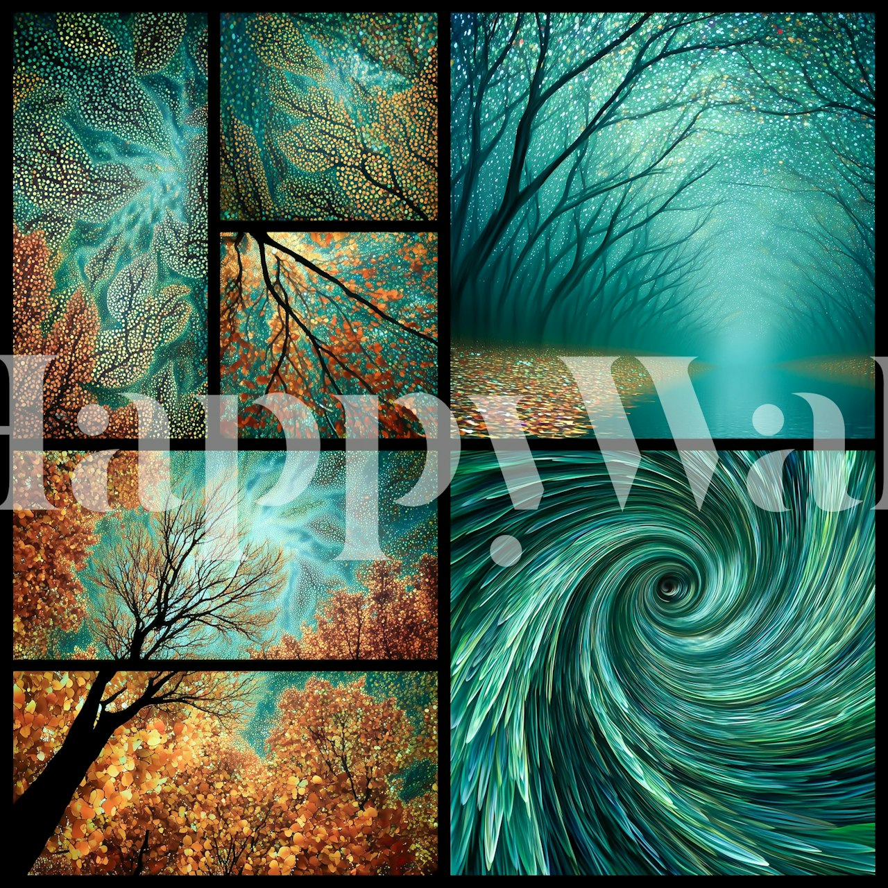Autumn leaves in vibrant colors and swirling patterns wallpaper