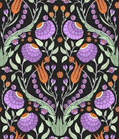 Iznik Garden at Night - Purple on Charcoal behang