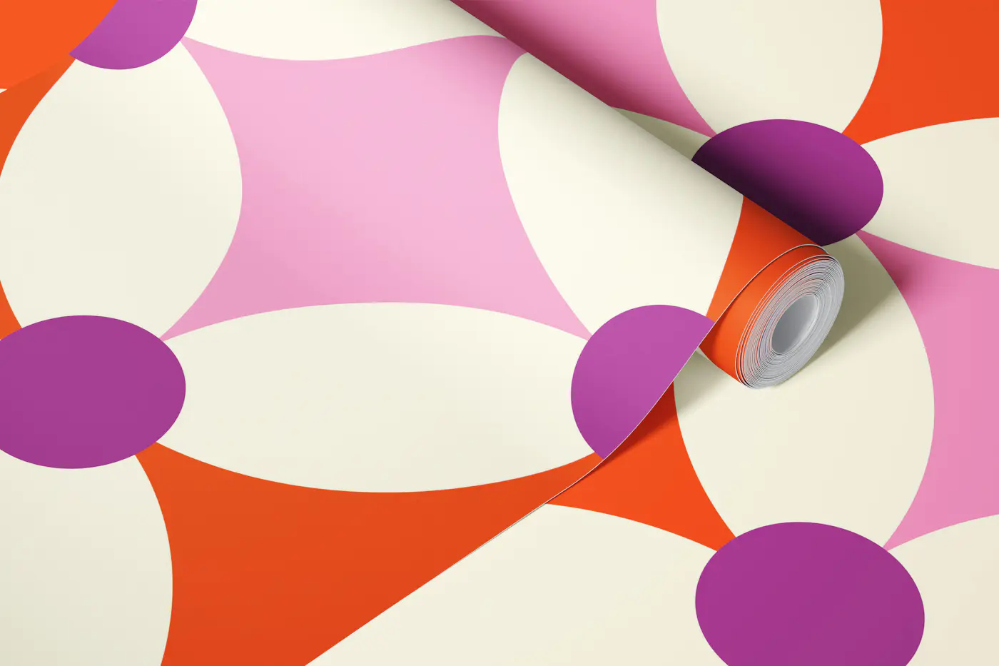Retro geometric pink and red circles wallpaper roll