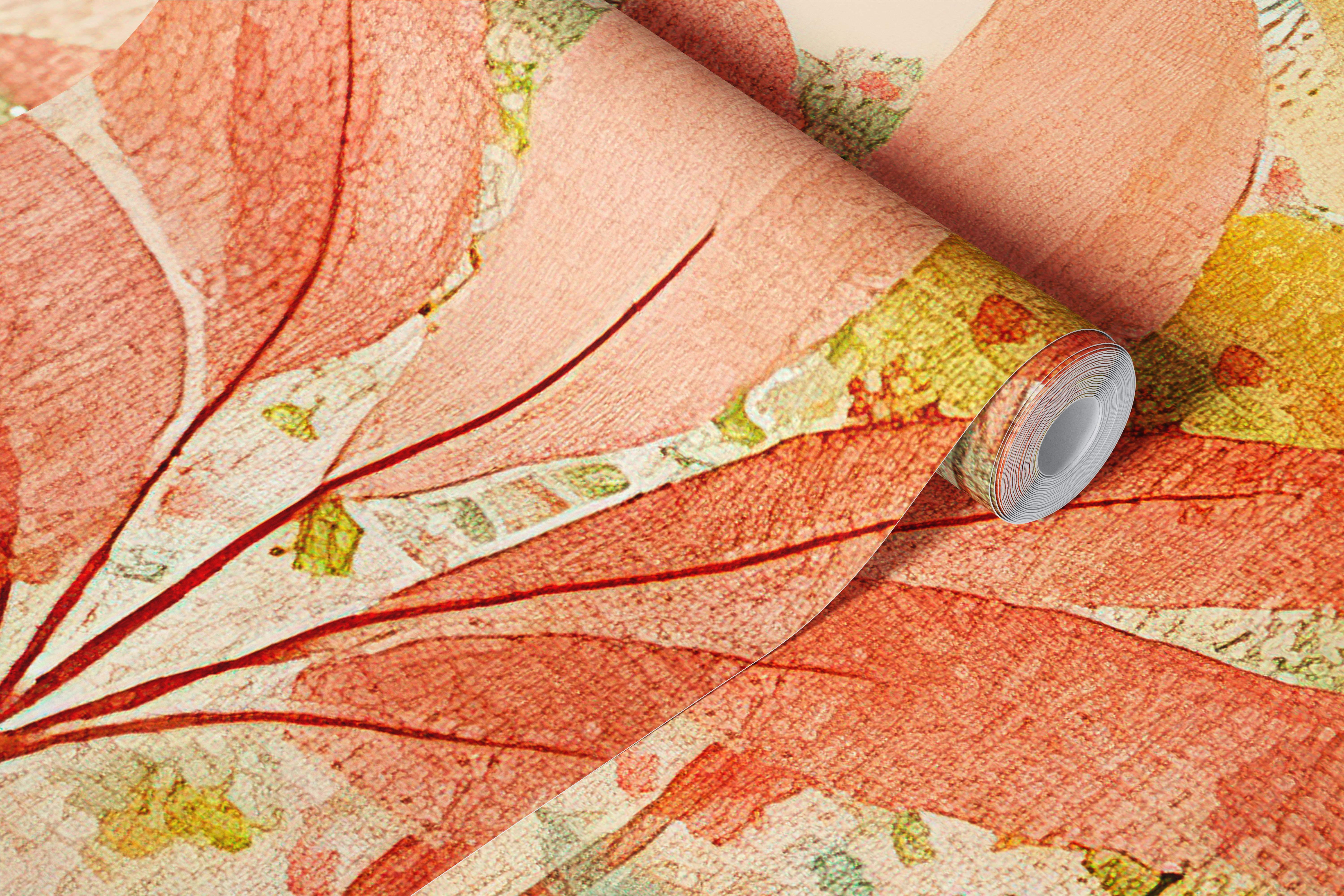 Tropical plants in pastel colors on soft background wallpaper