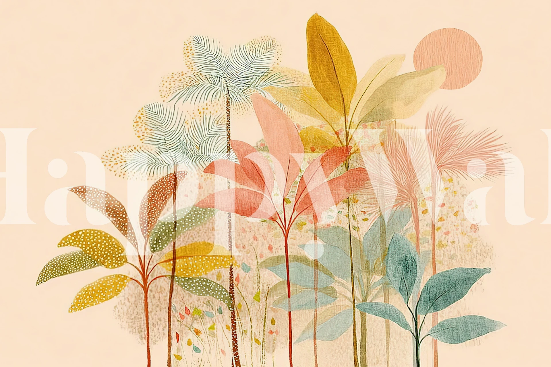 Tropical plants in pastel colors on soft background wallpaper