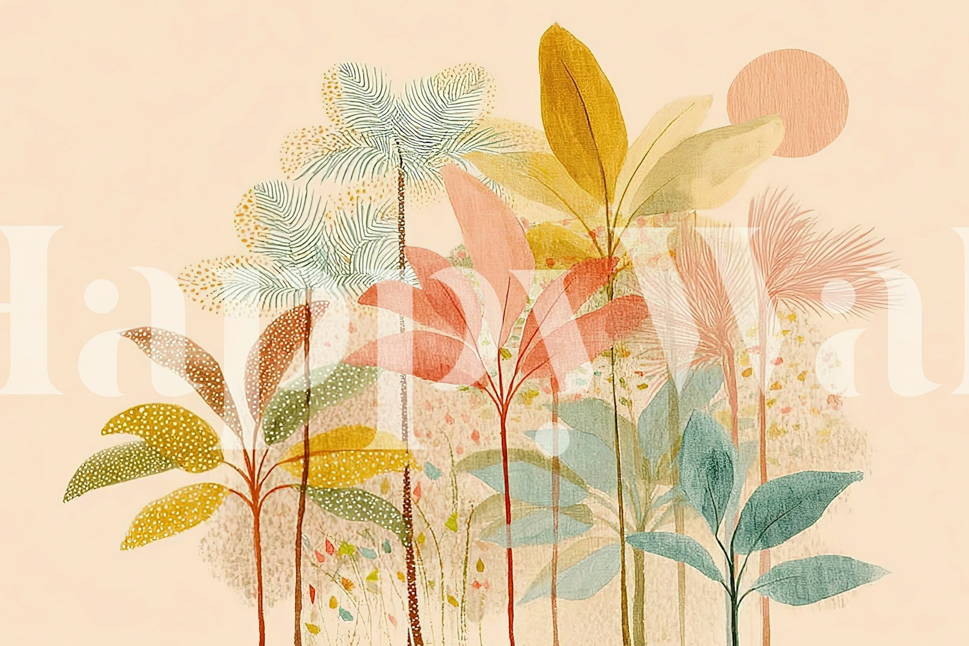 Tropical plants in pastel colors on soft background wallpaper
