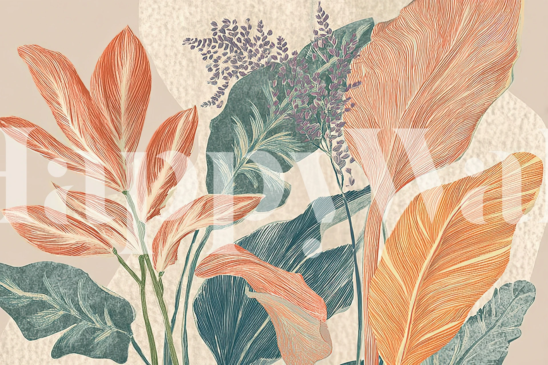 Tapeta Botaniczna w przytulnym pokoju