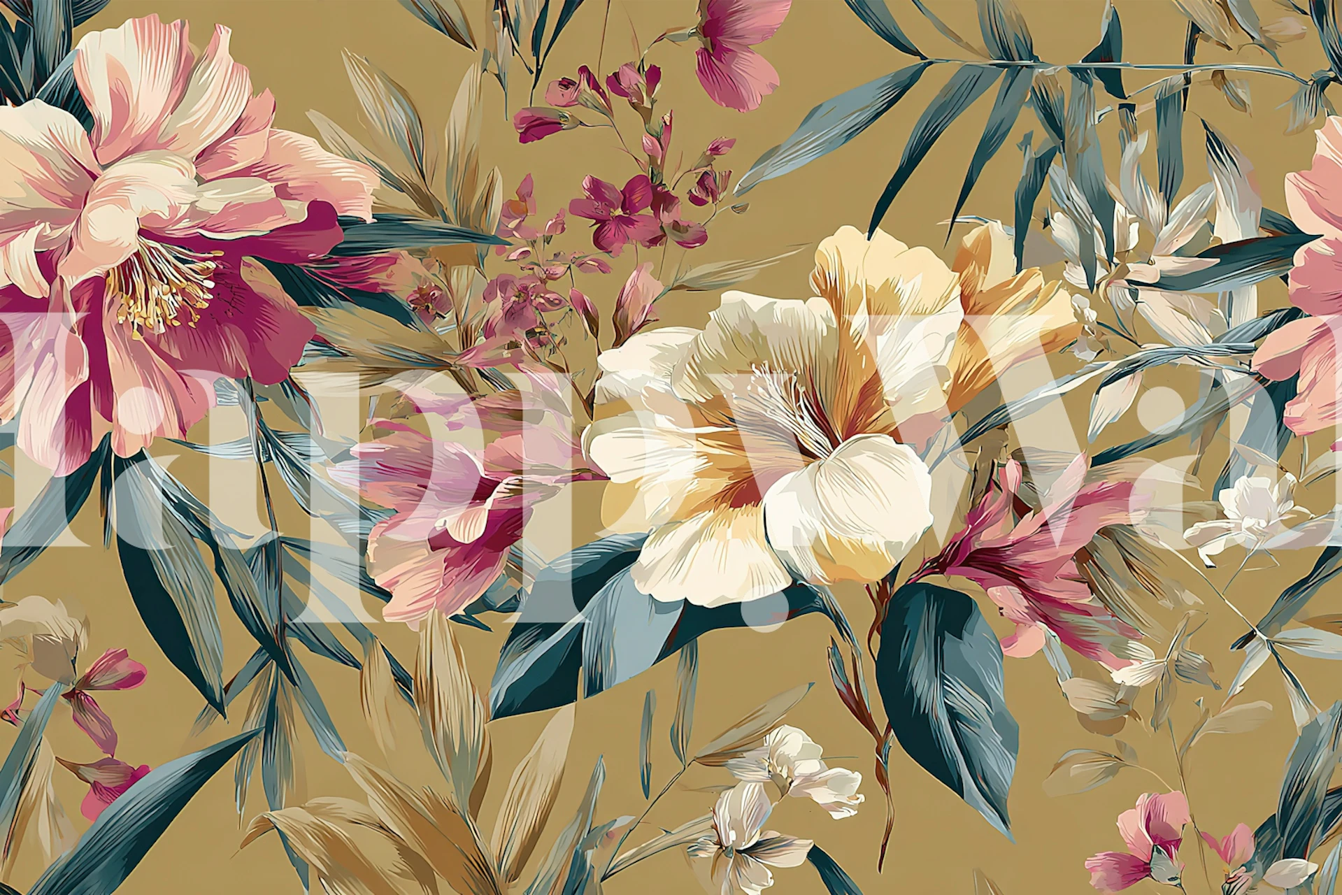 Papel de parede Elegant Bronze Bloom em um quarto