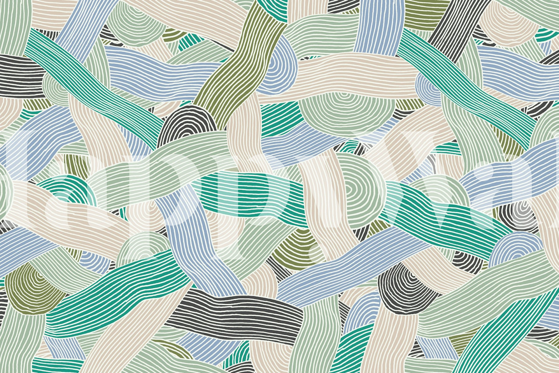 Colorful bold abstract lines wallpaper in a room