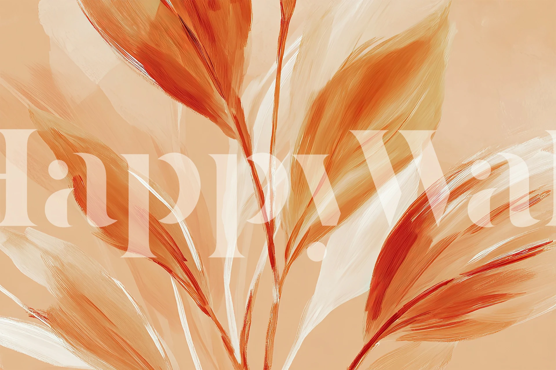 Floral motif in warm orange and cream colors on wallpaper