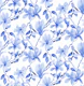 Magnolias and birds blue monochrome L