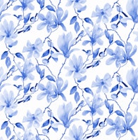Magnolias and birds blue monochrome L wallpaper