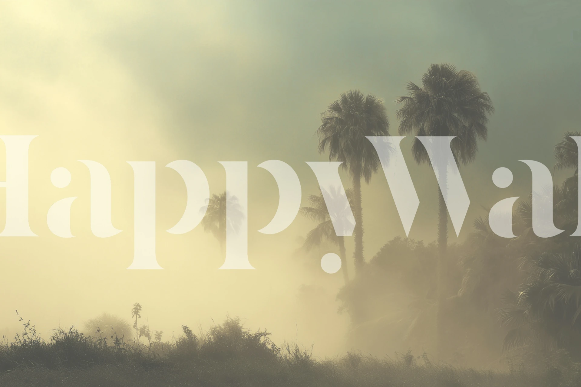 Foggy palm oasis wallpaper in a room