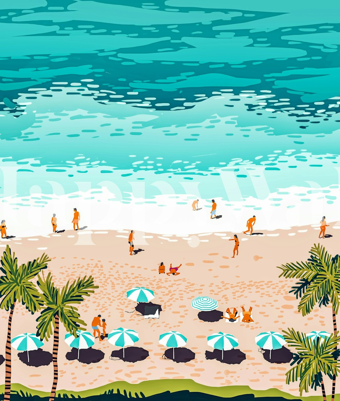 Χρωματιστή ταπετσαρία σκηνής παραλίας σε ένα δωμάτιο