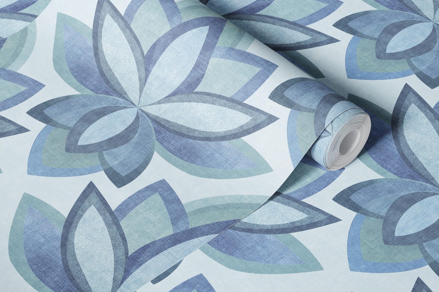 Symmetrical Zen Abstract Blue Lotus Flowers wallpaper roll