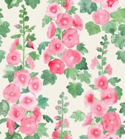 Happy Hollyhocks in Pink and Green wallpaper