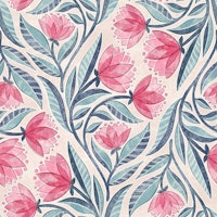 Blue and Pink Block Print Inspired Floral wallpaper