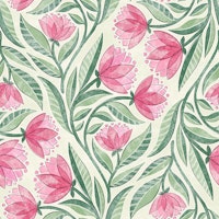 Pink and Green Block Print Inspired Floral wallpaper