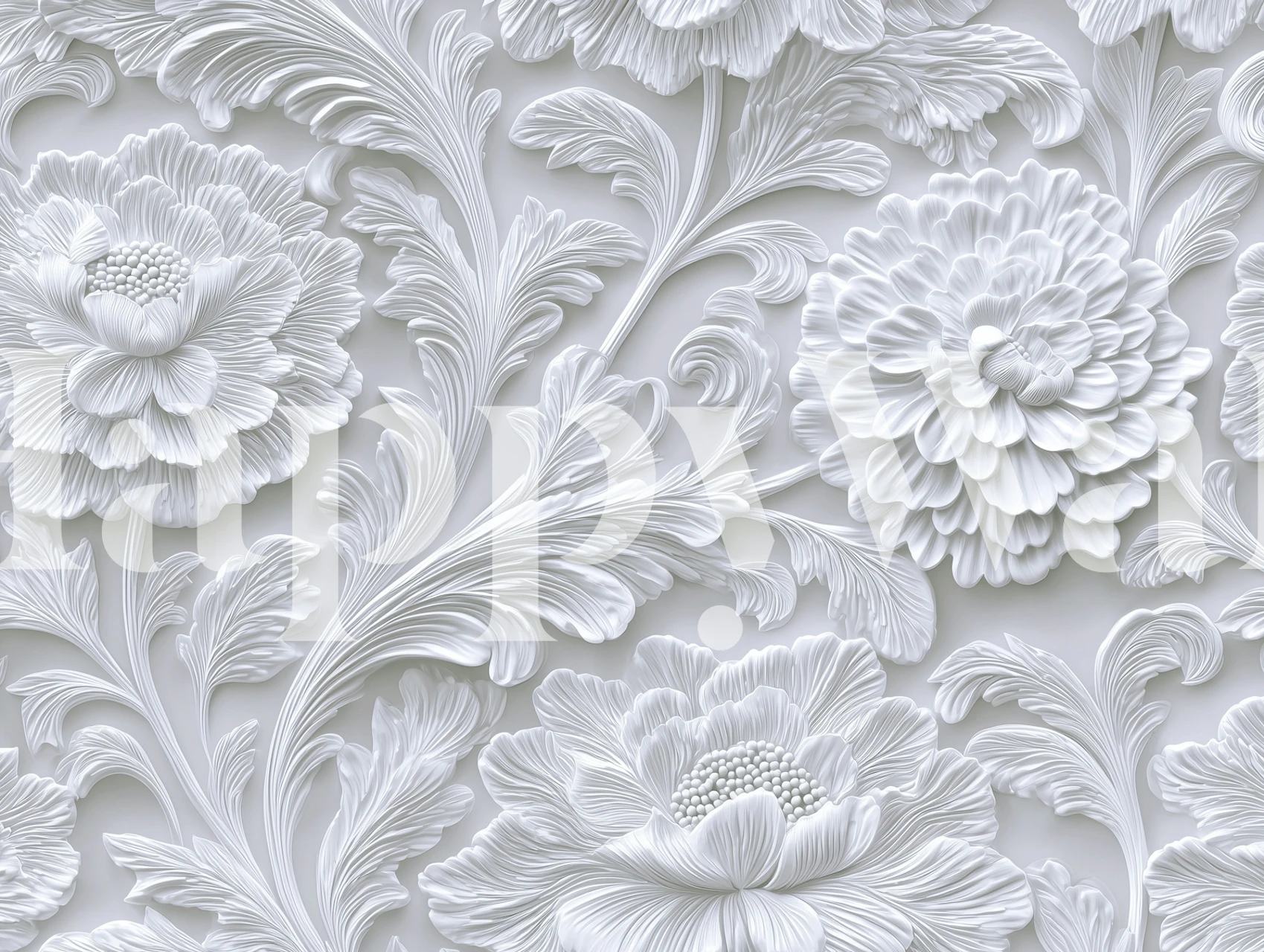 White floral relief wallpaper with intricate designs