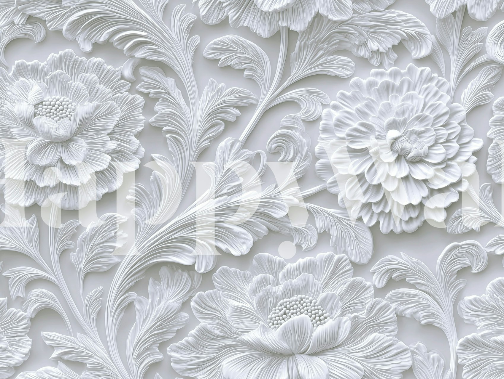 White floral relief wallpaper with intricate designs