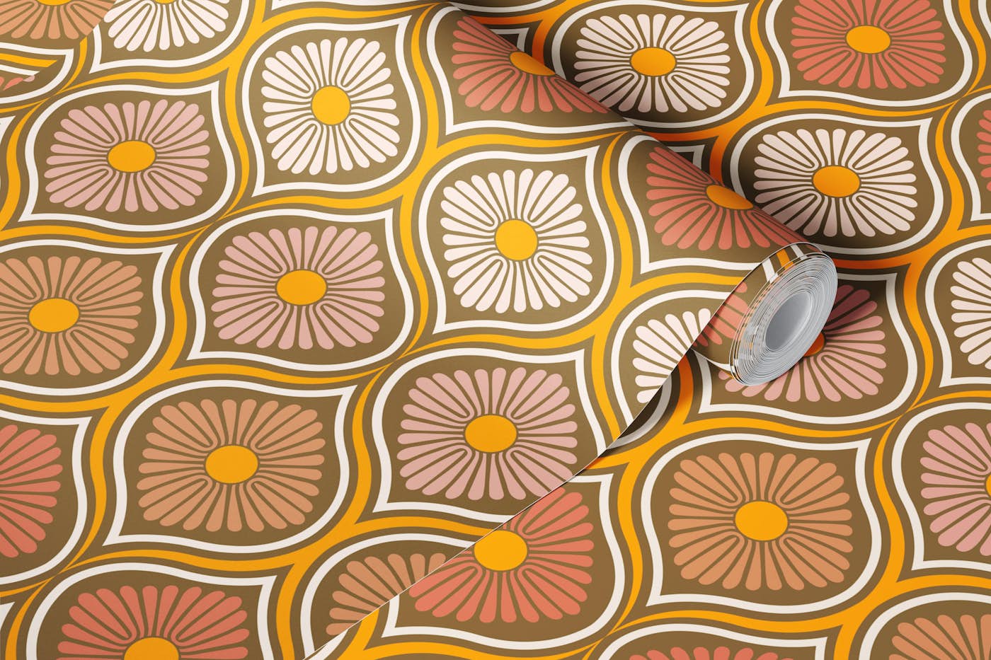 Groovy 70s Retro Mid-Century Daisy Flowers wallpaper roll