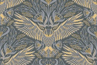 Owl Grey Yellow - Dark Academia Damask ταπετσαρία