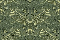 owl dark green - dark academia damask ταπετσαρία