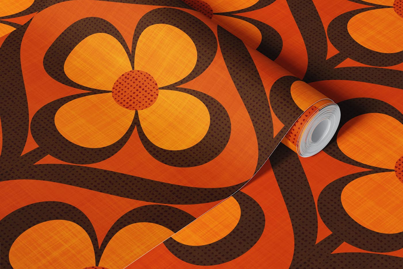 Large Retro Floral Burnt Orange Flowers Geo wallpaper roll