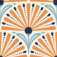 Elegant Art Deco Daisy in Orange Blue - L ταπετσαρία