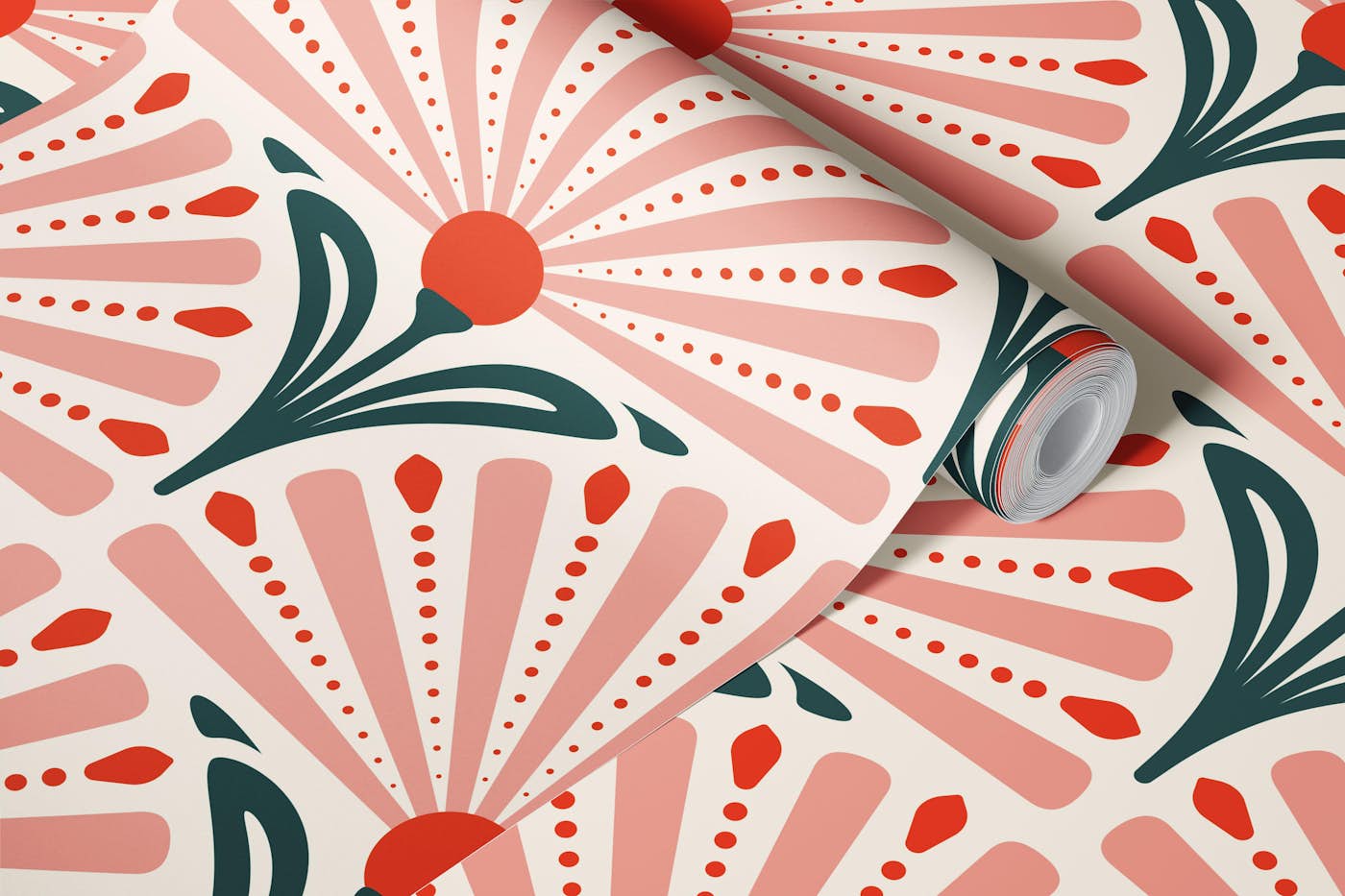 Elegant Art Deco Daisy in Pink Green - L wallpaper roll