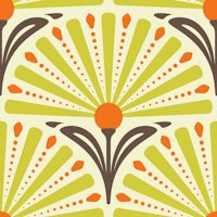 Elegant Art Deco Daisy in Green Orange - S ταπετσαρία