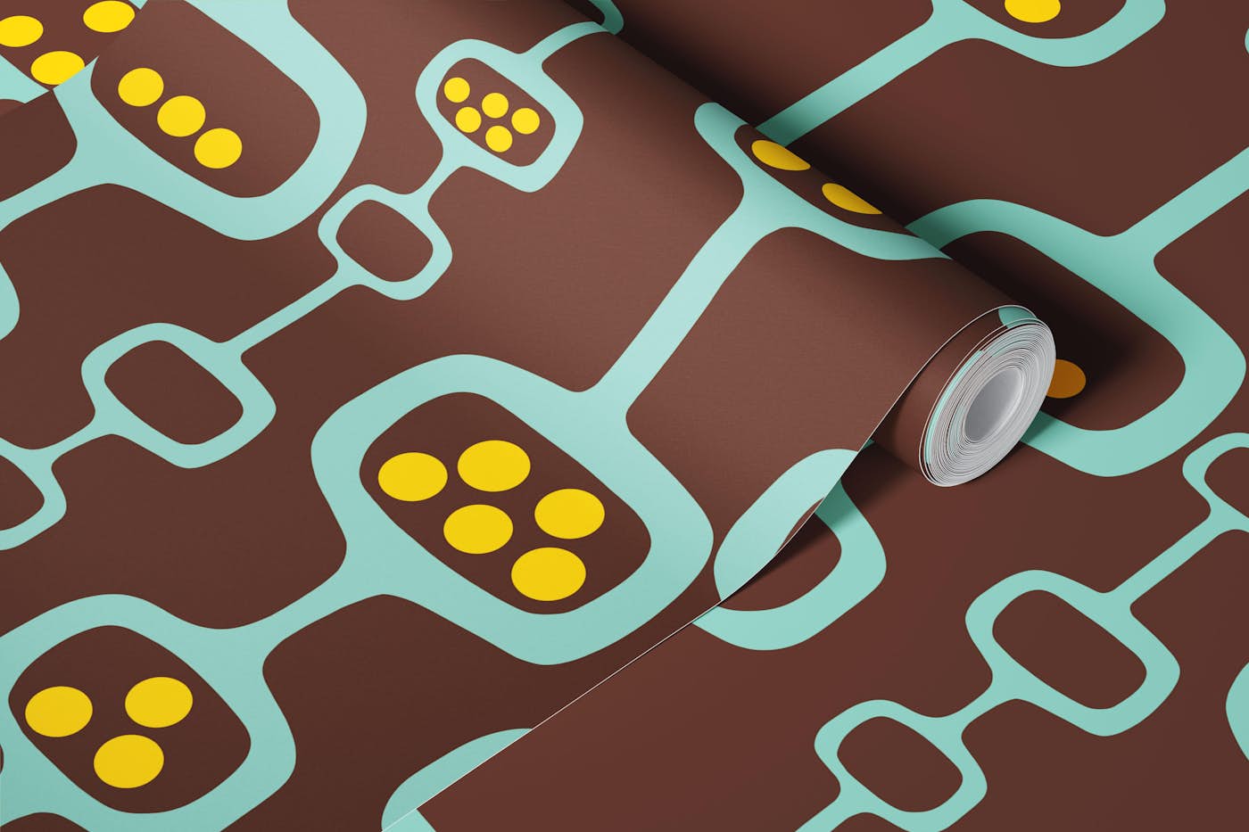 Mid Century Modern Podscape brown wallpaper roll