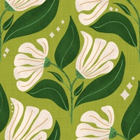 Retro 70s Cream Florals on Avocado Green wallpaper