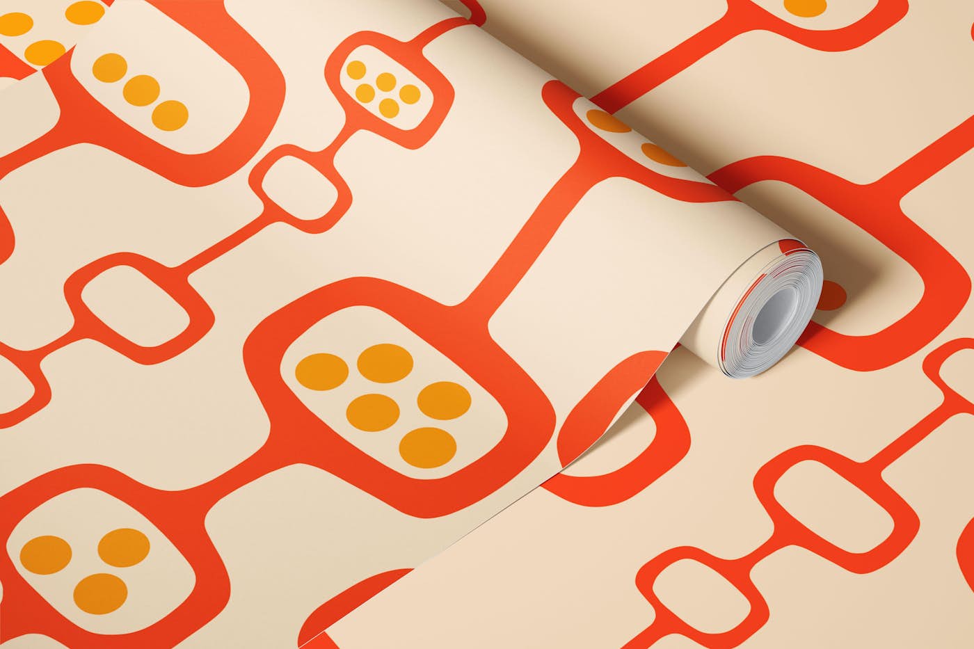 Mid Century Modern Podscape Orange Beige wallpaper roll