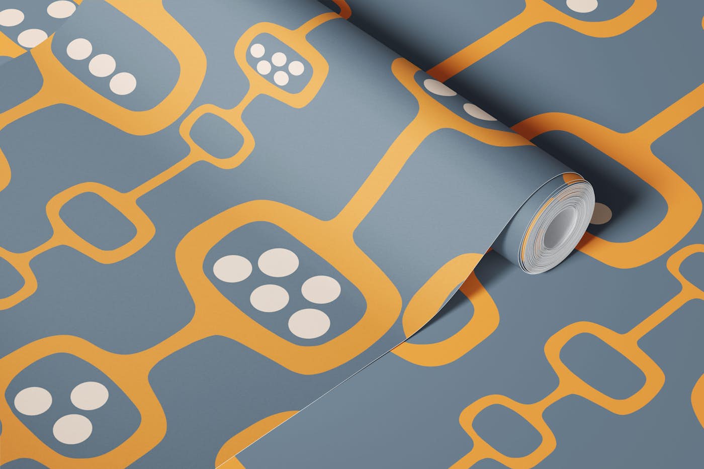 Mid Century Modern Podscape Blue Gray wallpaper roll