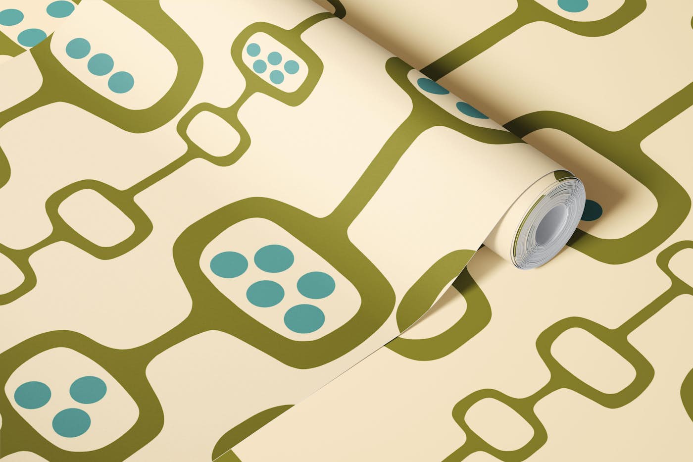 Mid Century Modern Podscape Green Teal wallpaper roll