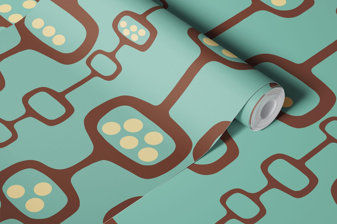 Mid Century Modern Podscape Teal Brown wallpaper roll