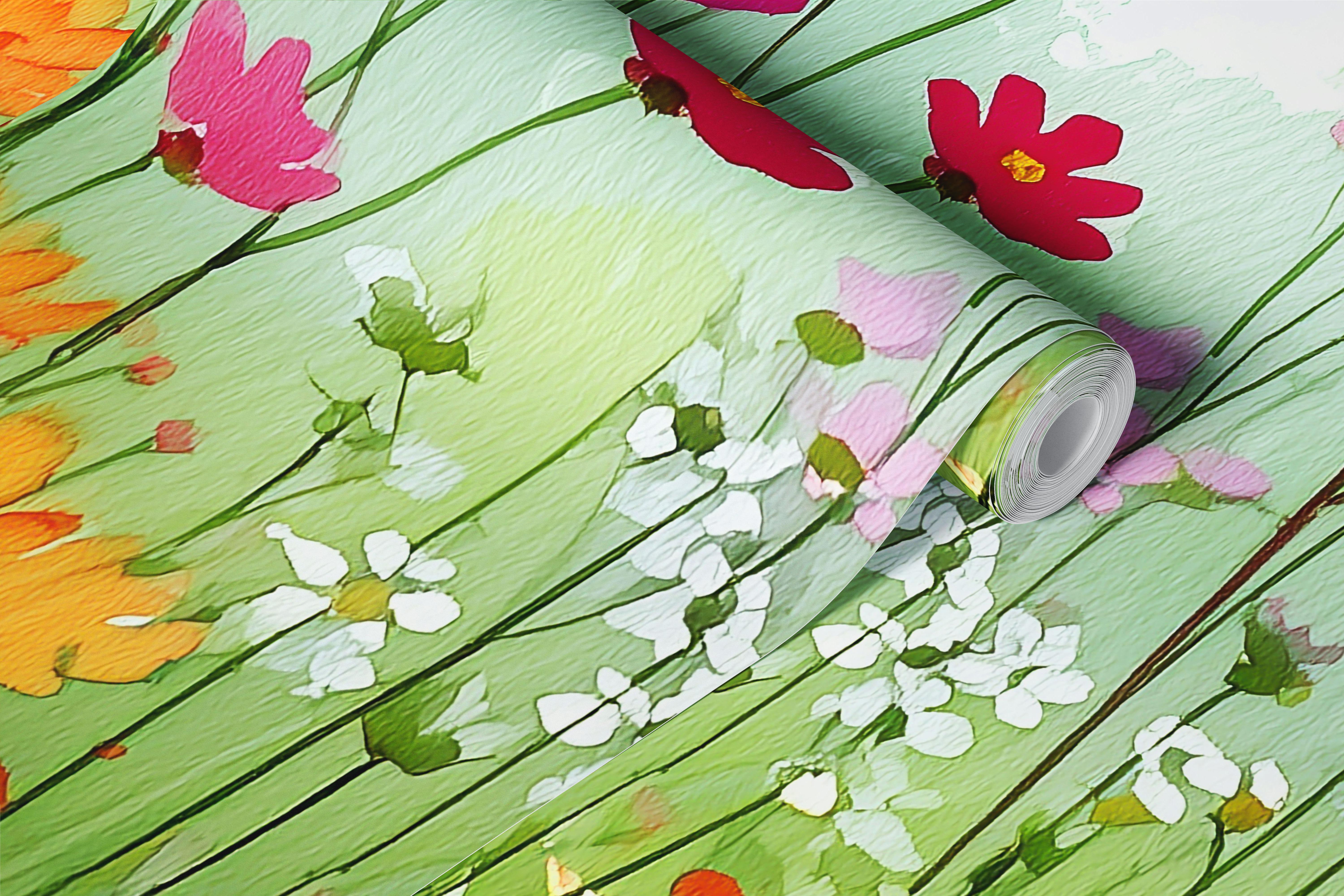 Colorful watercolor floral wallpaper with pink, orange, and white flowers