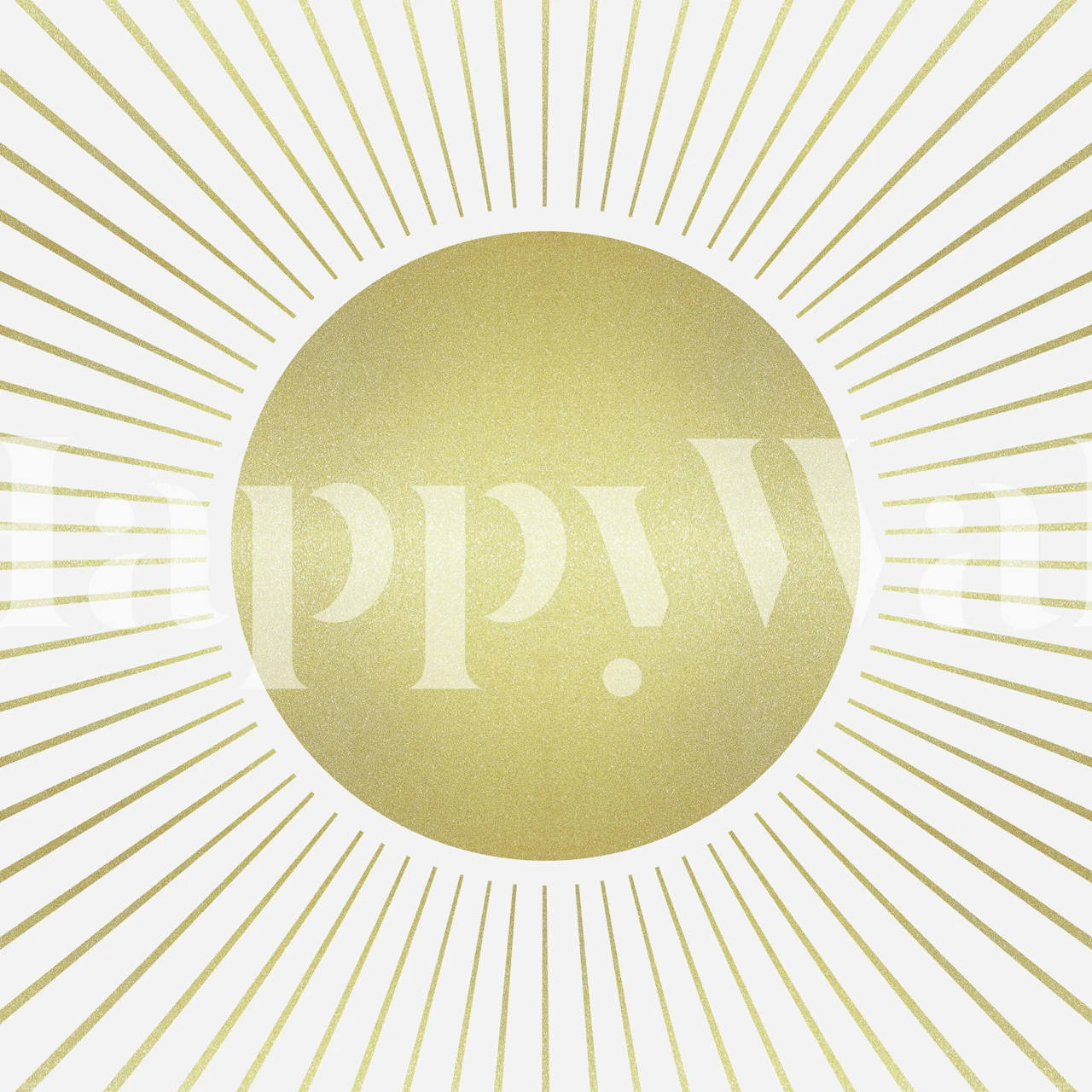 Gold sunburst design with radiating lines on white wallpaper