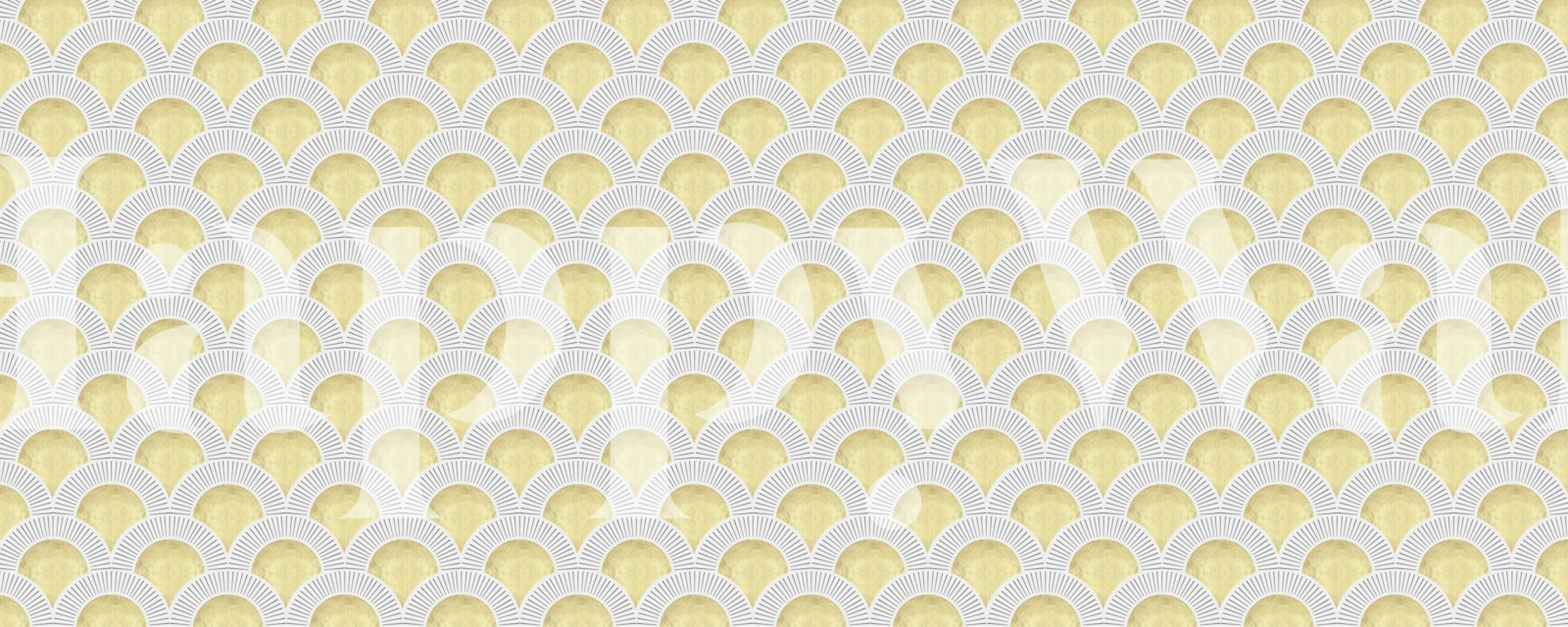 Art Deco fan pattern in gold and white wallpaper