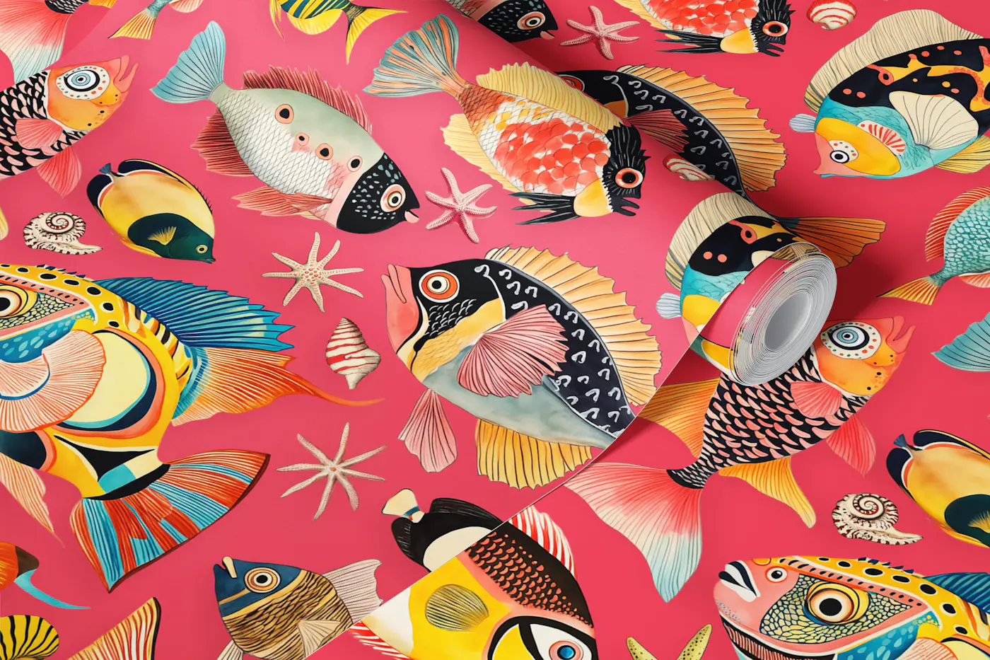 Whimsical Underwater World Fish Pattern wallpaper roll