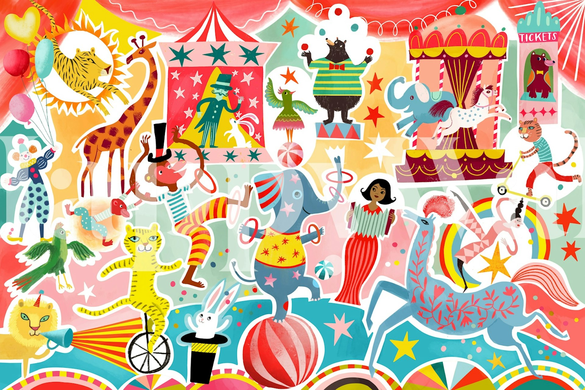 Circus-tema tapetdesign i et rum