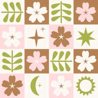 Checkered Stardust & Primroses Pink Green SP tapet