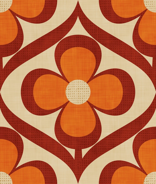 Bold Retro Large Flowers Burnt Orange Beige