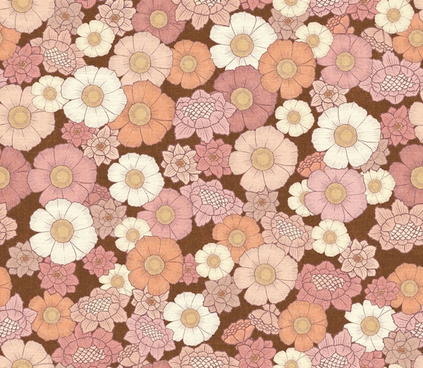 Retro Boho Seventies Flowers - brown pink