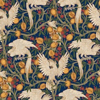 Cockatoo and Pomegranate in marine blue wallpaper