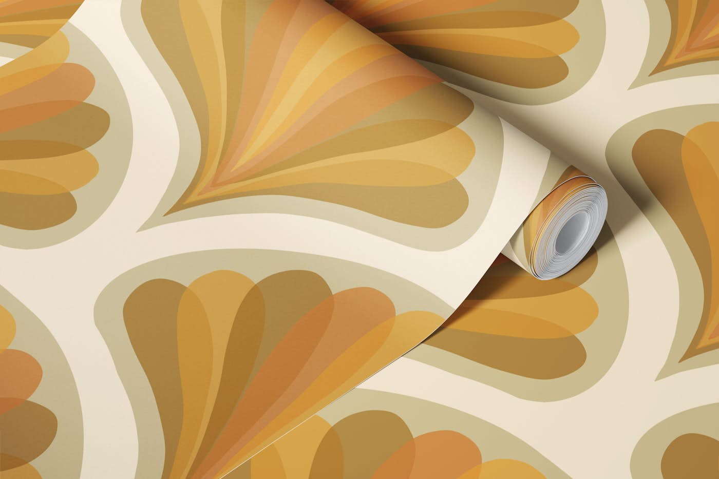 Midcentury Scallop Blossom Neutrals Small wallpaper roll