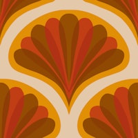 Midcentury Scallop Blossom Beige Orange Small tapete