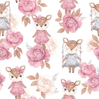 Deer Peonies - white behang