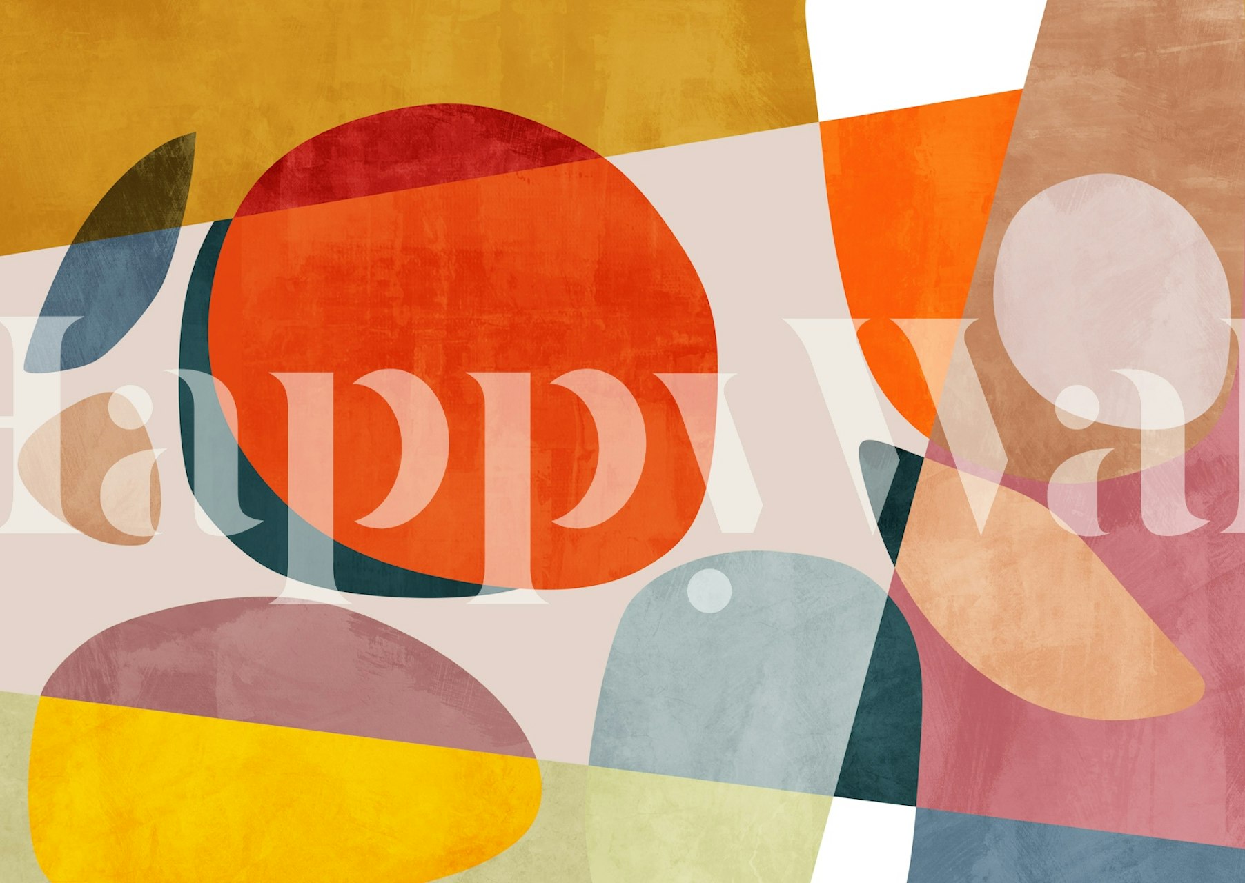 Colorful abstract geometric shapes in orange, blue, and yellow wallpaper