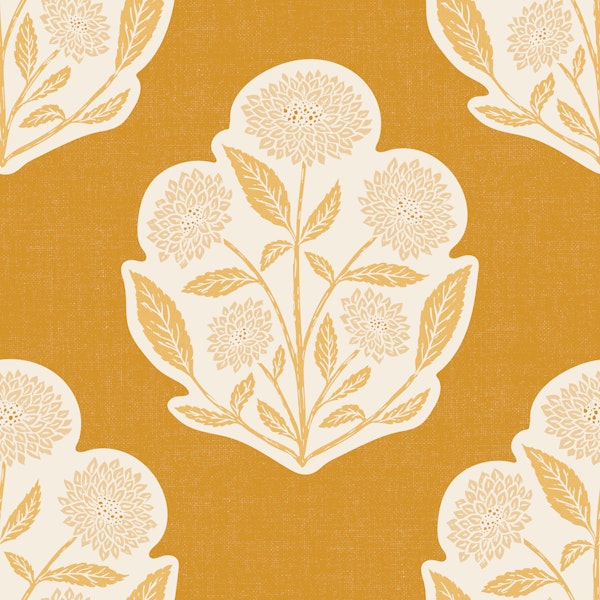 Block print Dahlia in sun yellow